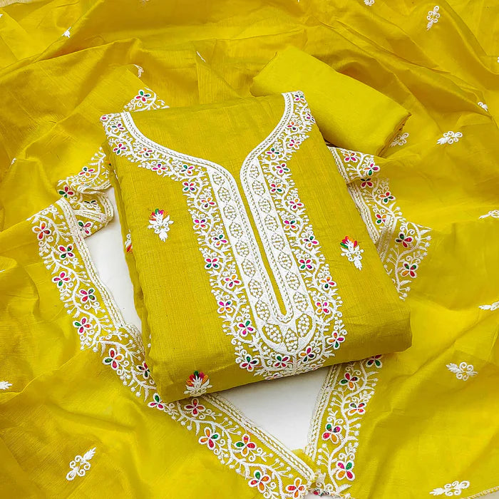 Floral Embroidered Chanderi Dress Material
