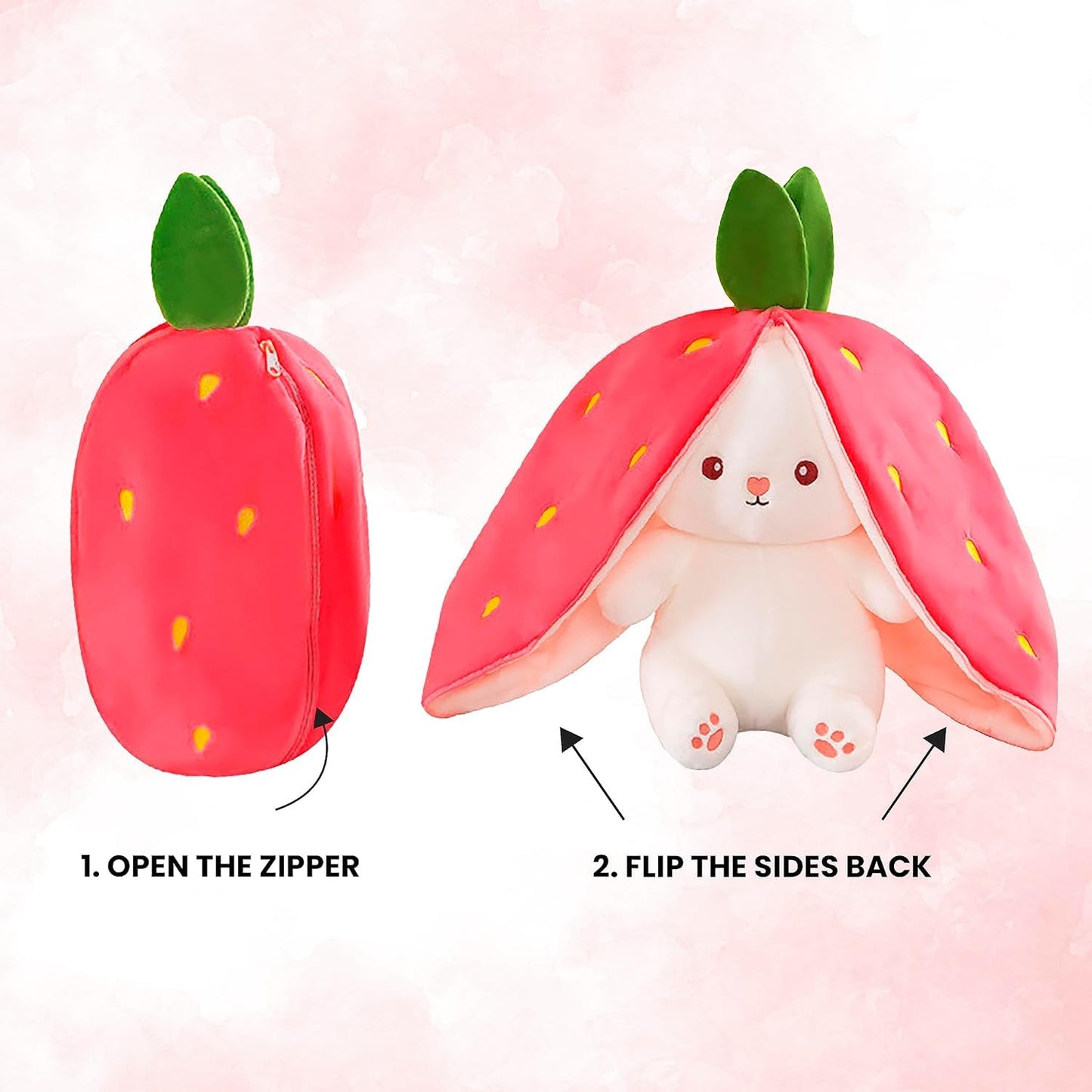 Rabbit with Chain Reversible Bunny Rabbit Soft Stuffed Toys for Girls Boys Baby Kids