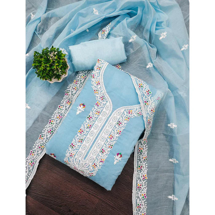 Floral Embroidered Chanderi Dress Material